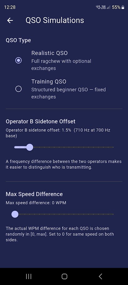 QSO Settings screen
